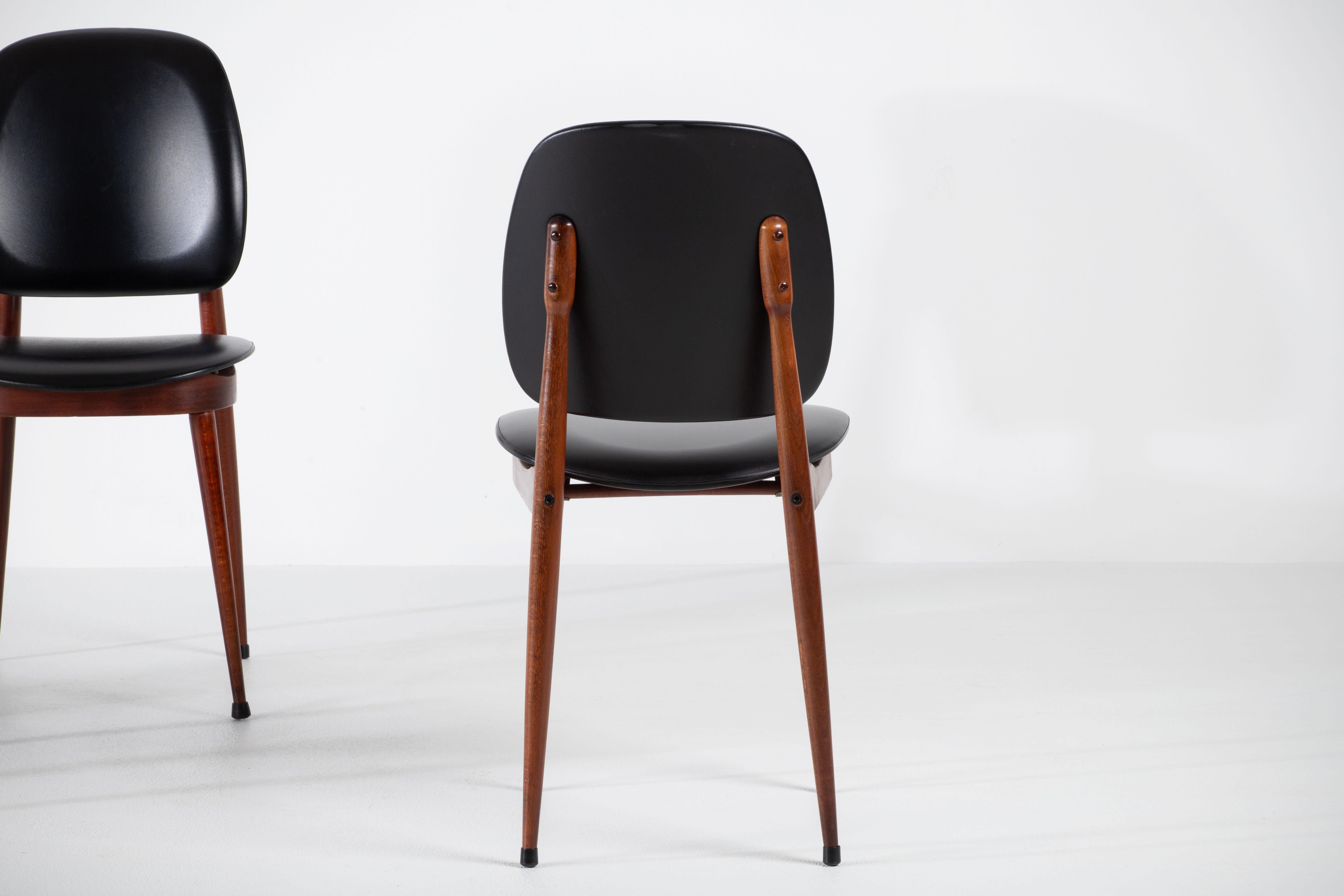 Oak French Mahogany Pegase Chairs by Pierre Guariche for Baumann, 1960s, Set of 4 For Sale