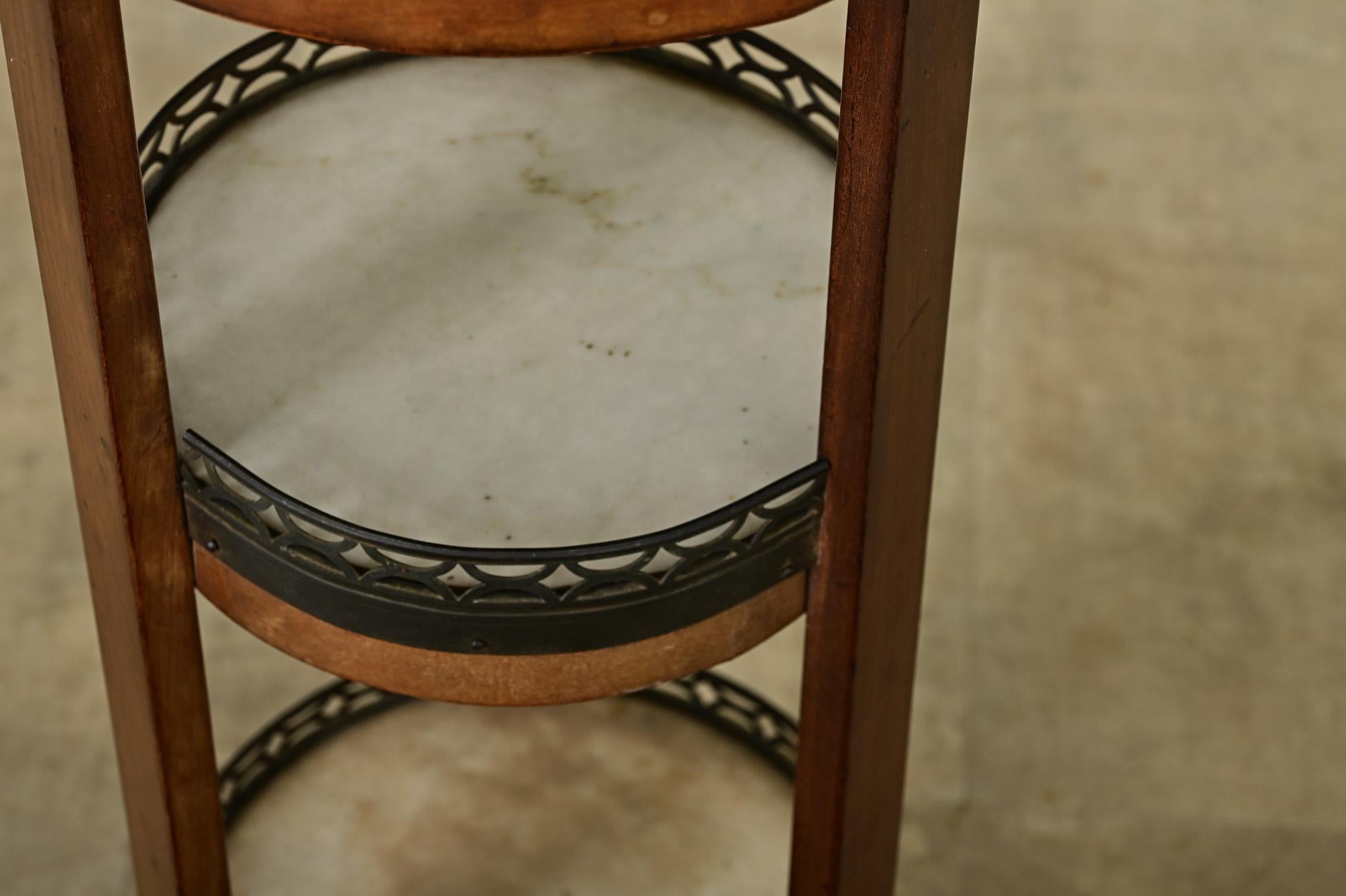 Brass French Mahogany Petite Tiered Table