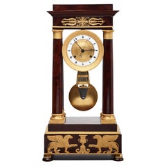 French mahogany regulator 'portico' mantel clock by Montassier 