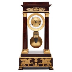 French mahogany regulator 'portico' mantel clock by Montassier