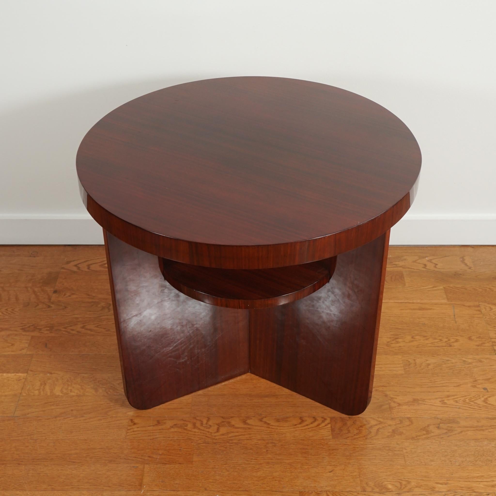 Art Deco French Mahogany Round Side Table For Sale