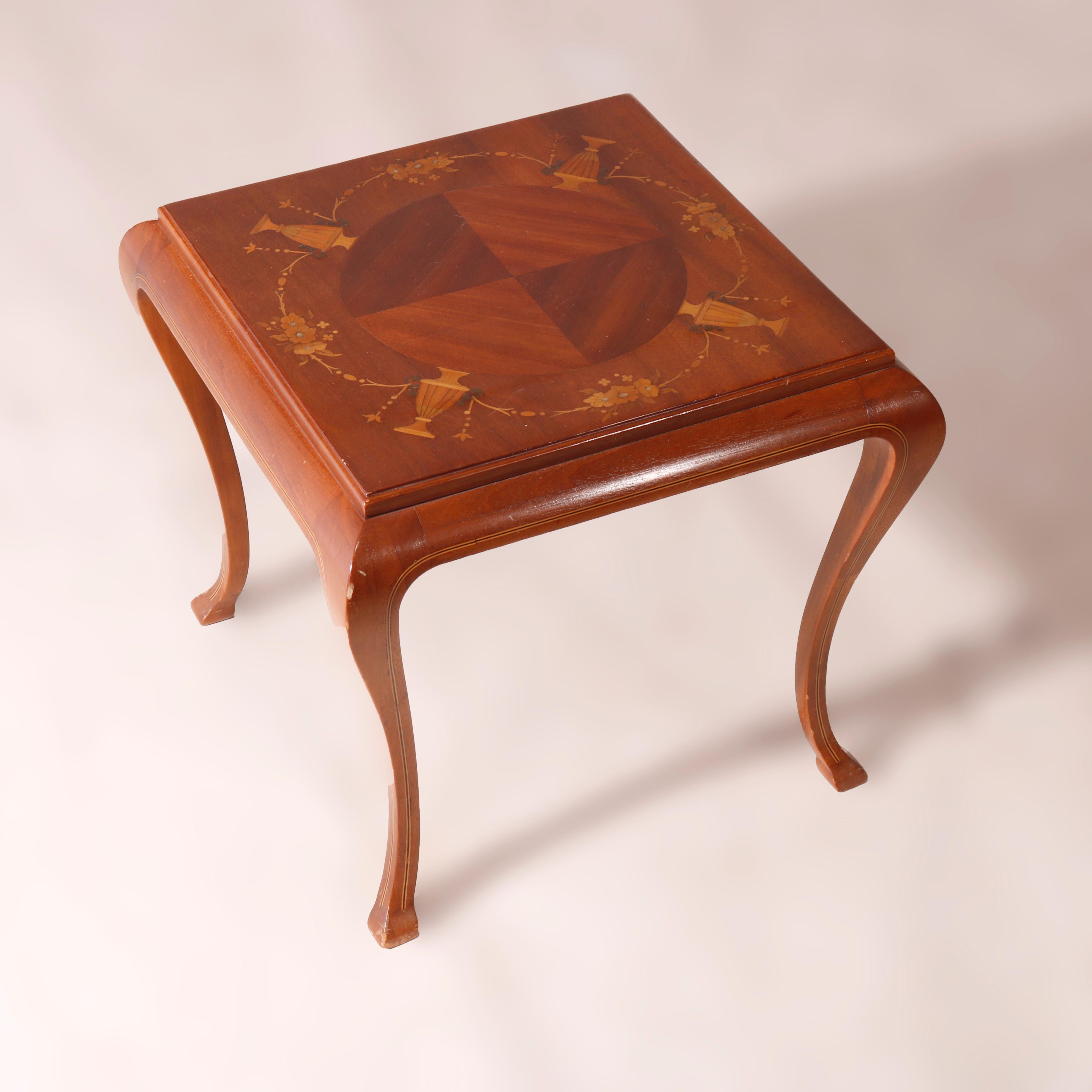 Inlay French Mahogany & Satinwood Inlaid Side Table 20th Century