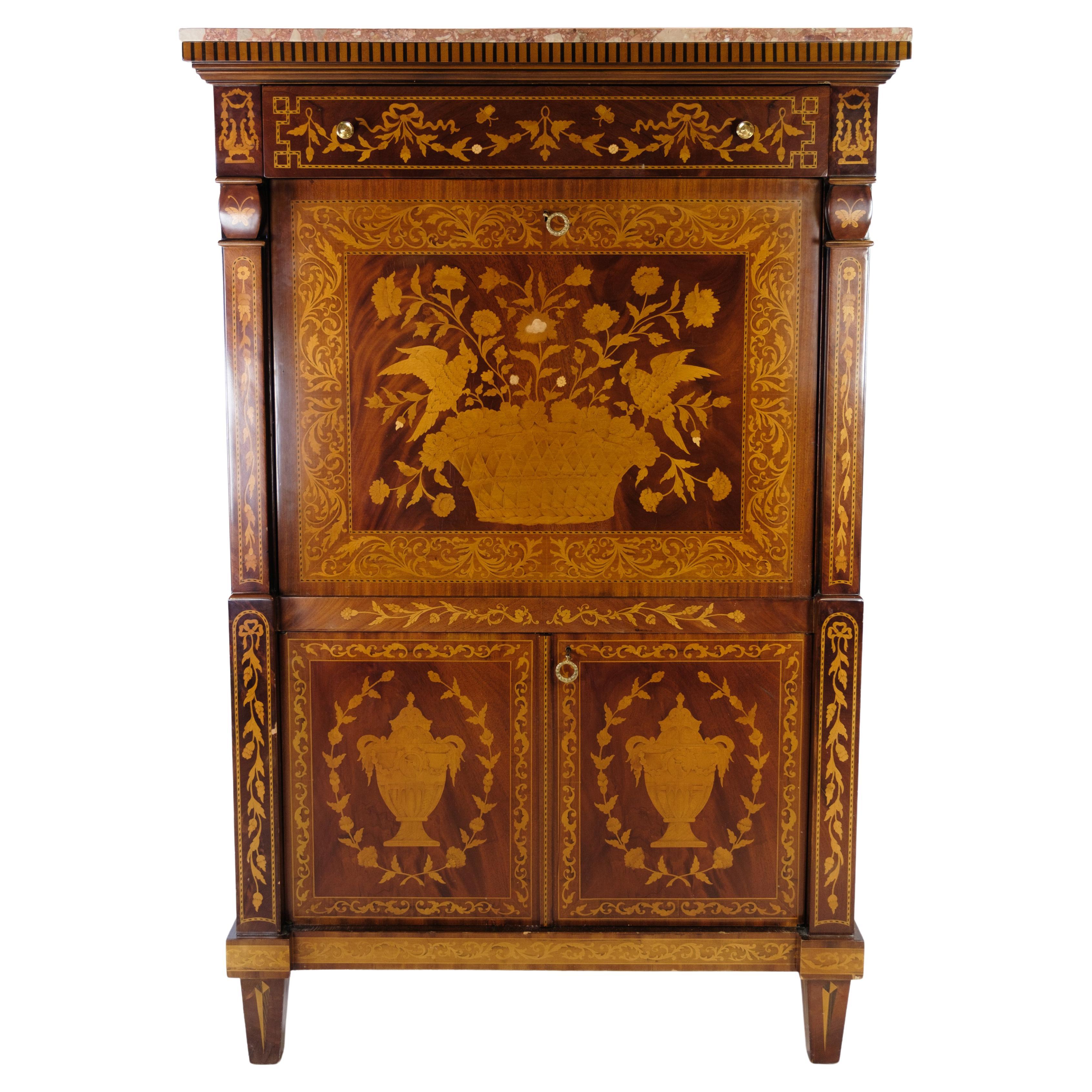 French Mahogany Secretary Matching Marble Top From The 1890  For Sale