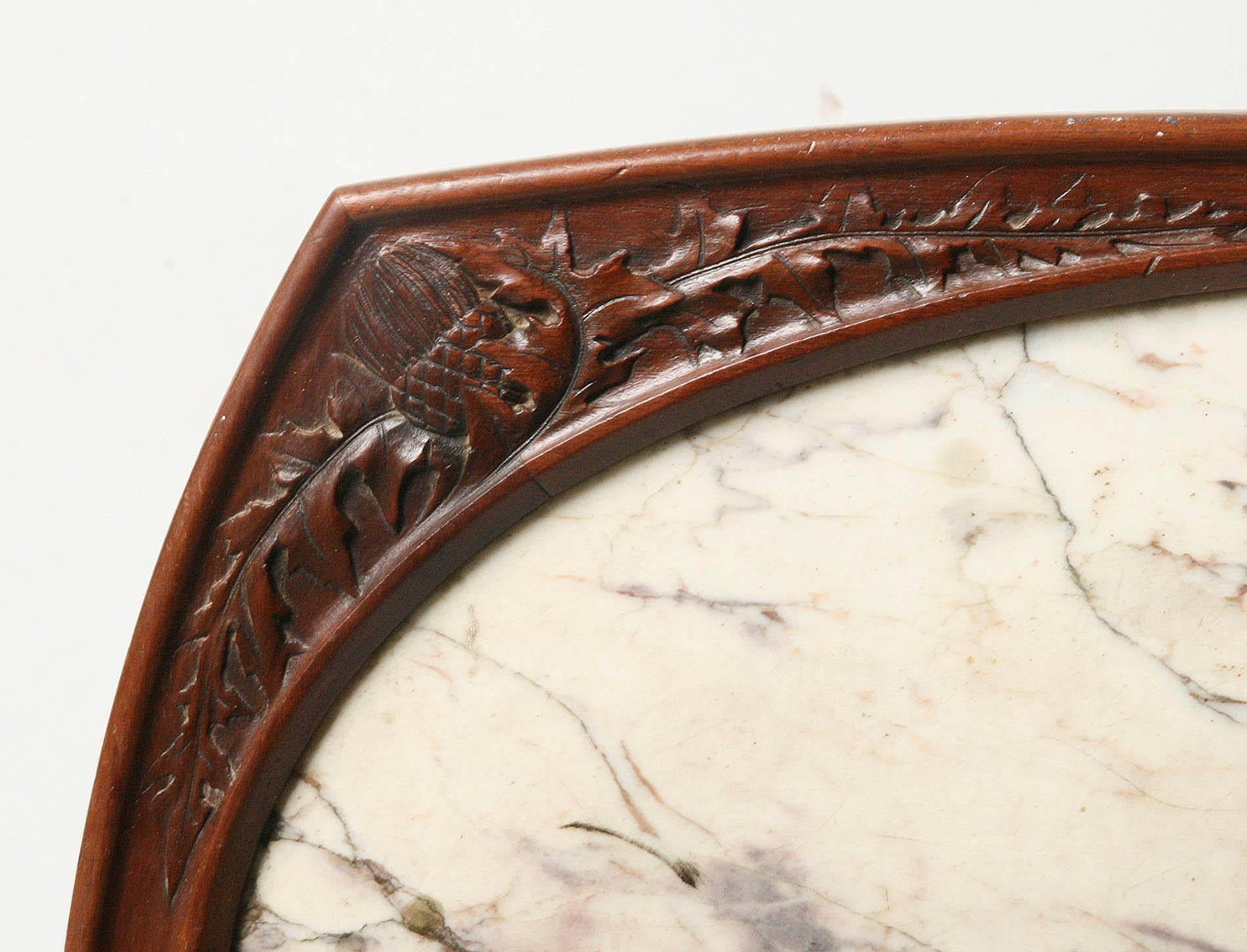 Table d'appoint Art Nouveau en acajou français avec plateau en marbre violet de Brescia en vente 3