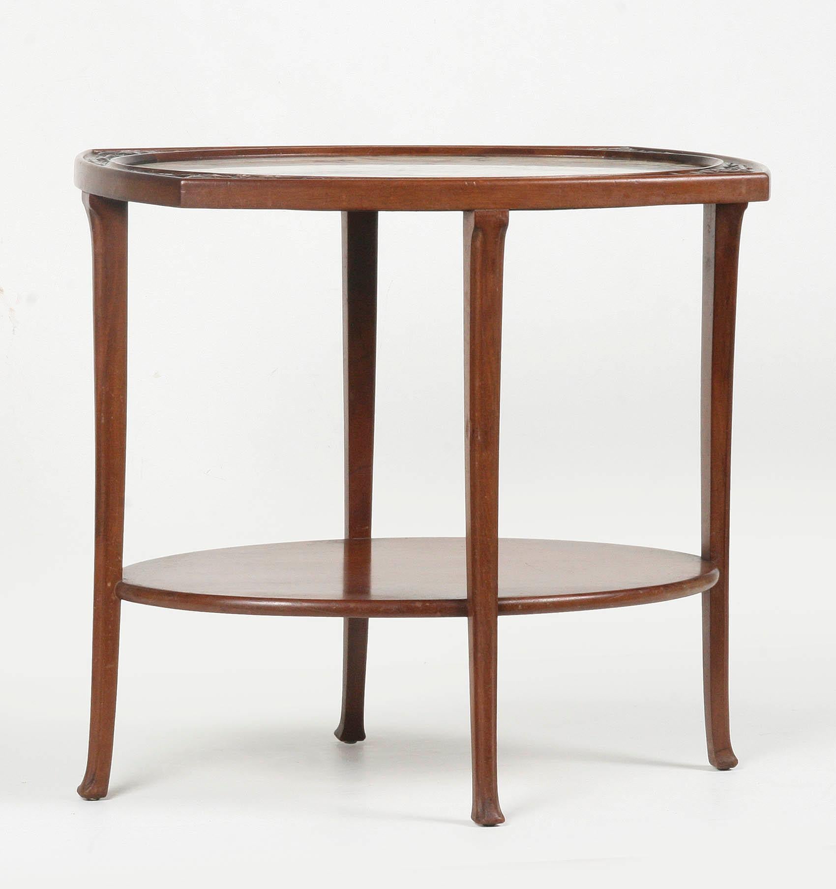 Art nouveau Table d'appoint Art Nouveau en acajou français avec plateau en marbre violet de Brescia en vente