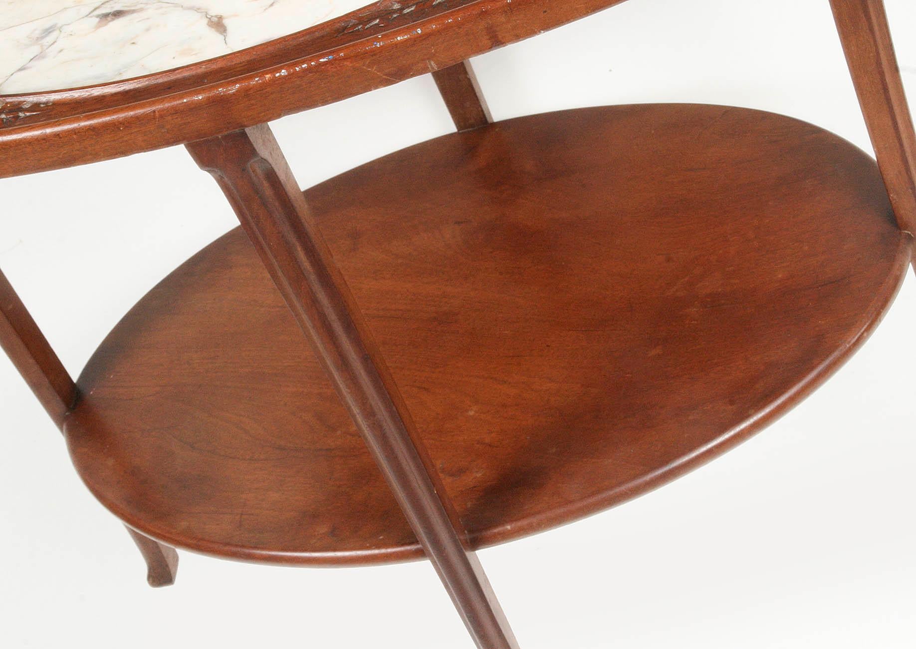 French Mahogany Side Table Art Nouveau with Brescia Violet Marble Top For Sale 2
