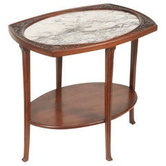 Antique French Mahogany Side Table Art Nouveau with Brescia Violet Marble Top