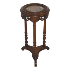 French Mahogany Side Tables/Candle Stands with Marble Tops, Set of 2, circa 1900