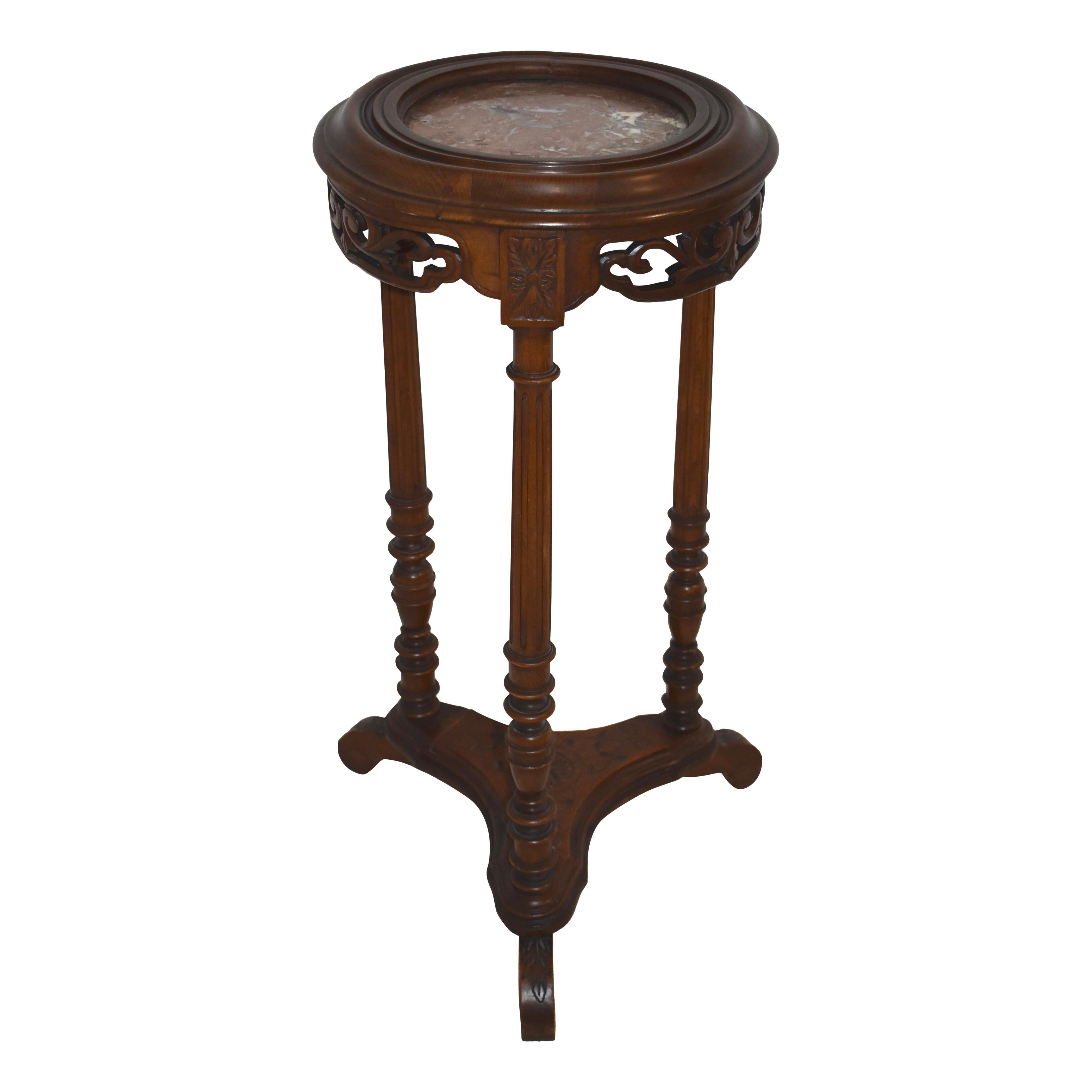 French Mahogany Side Tables/Candle Stands with Marble Tops, Set of 2, circa 1900 In Good Condition For Sale In Evergreen, CO