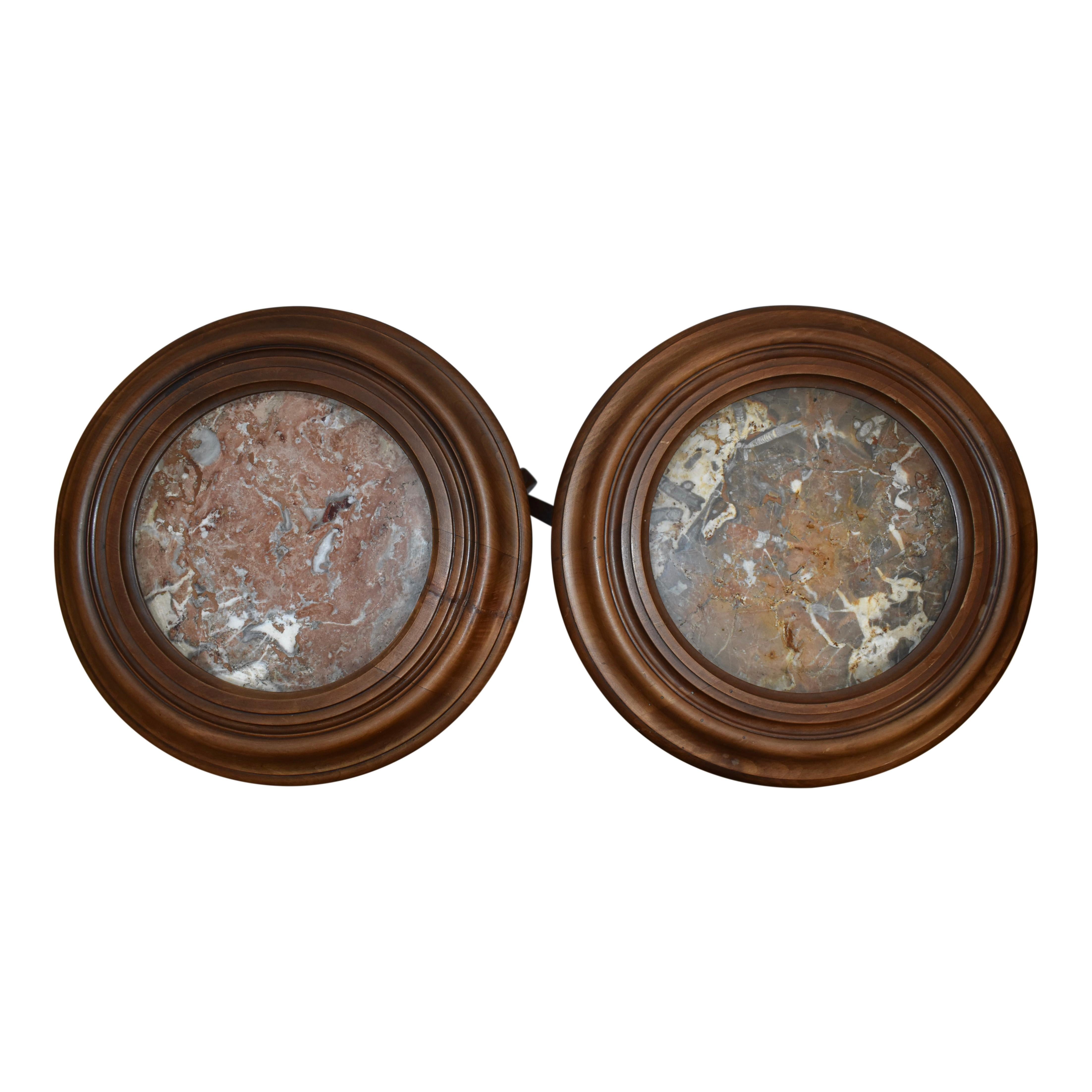 French Mahogany Side Tables/Candle Stands with Marble Tops, Set of 2, circa 1900 For Sale 1