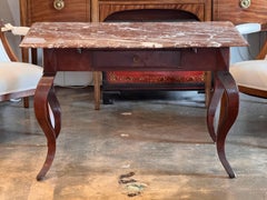 French Mahogany Table With Marble Top