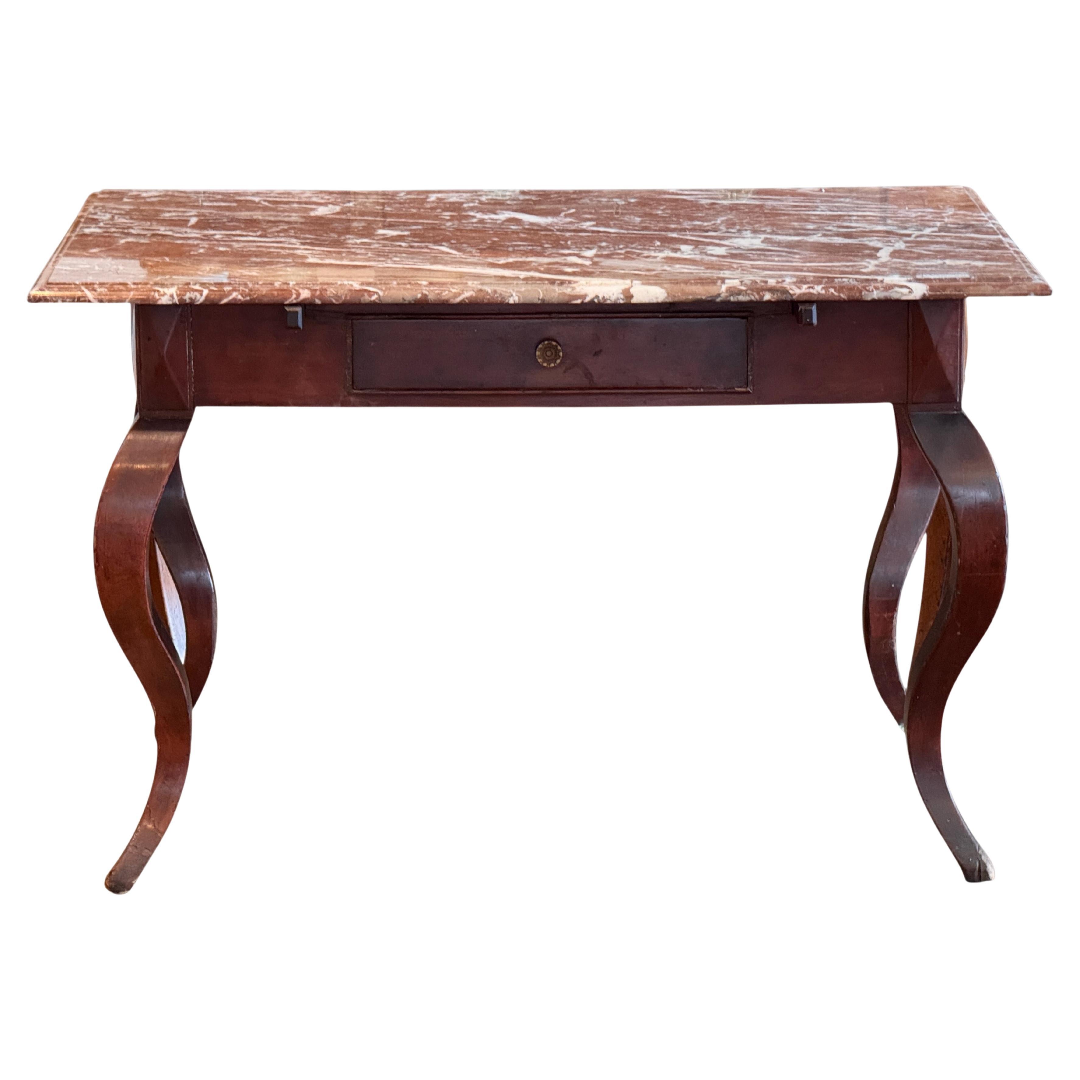 French Mahogany Table With Marble Top
