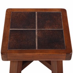 French Mahogany Tile-Top End Table in Brutalist Style, C. 1960