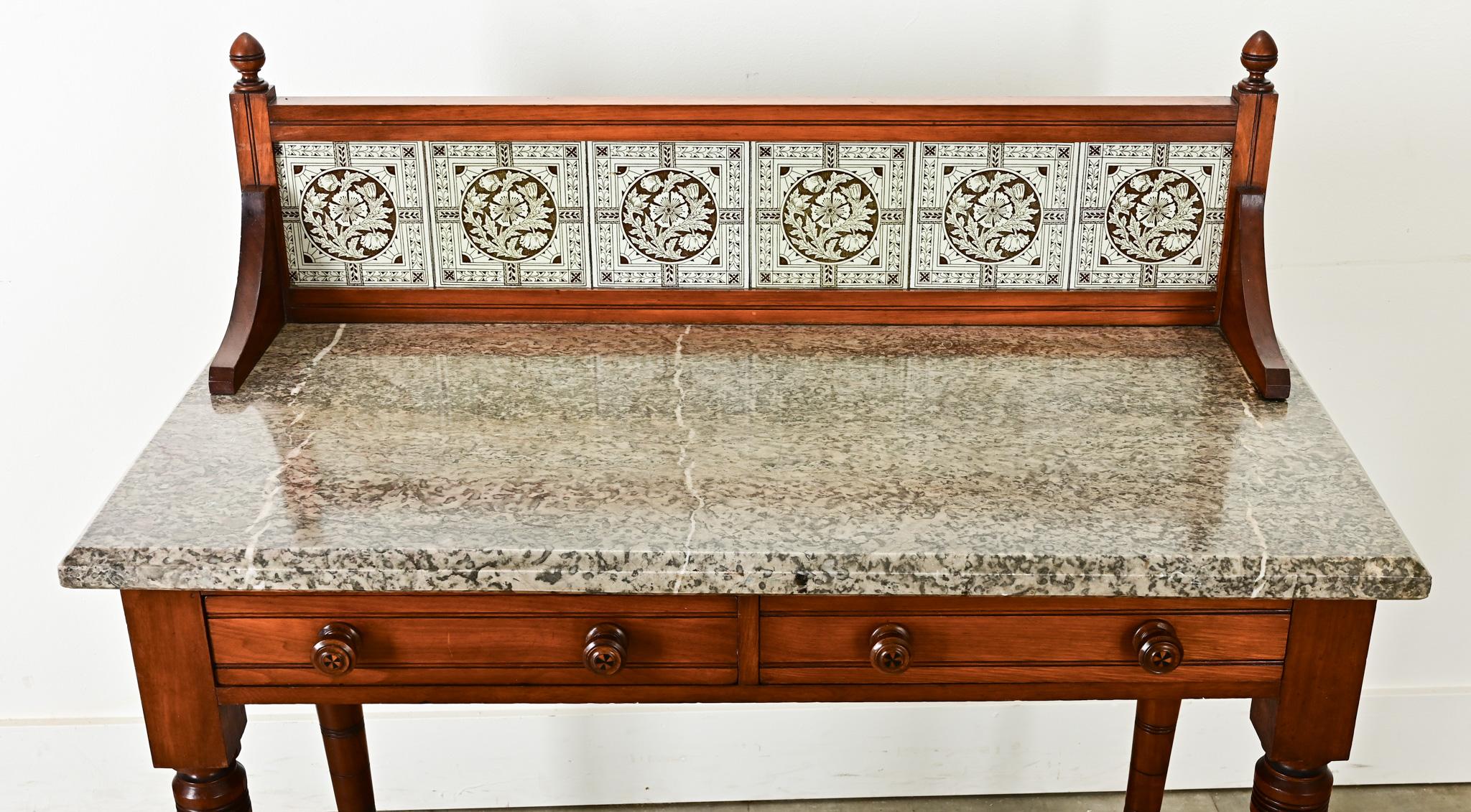Arts and Crafts French Mahogany Wash Stand on Casters
