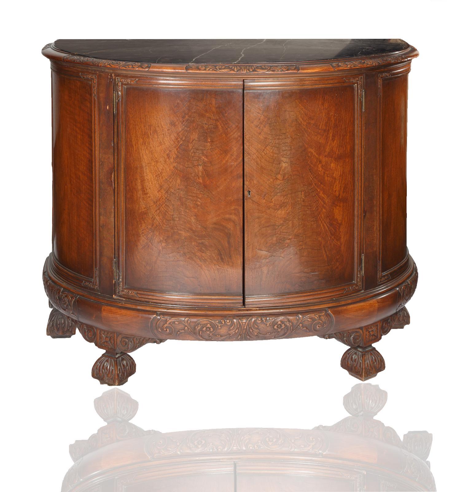French Mahogany Wood Demilune Shape Marble Inserted Top Sideboard / Server For Sale 5