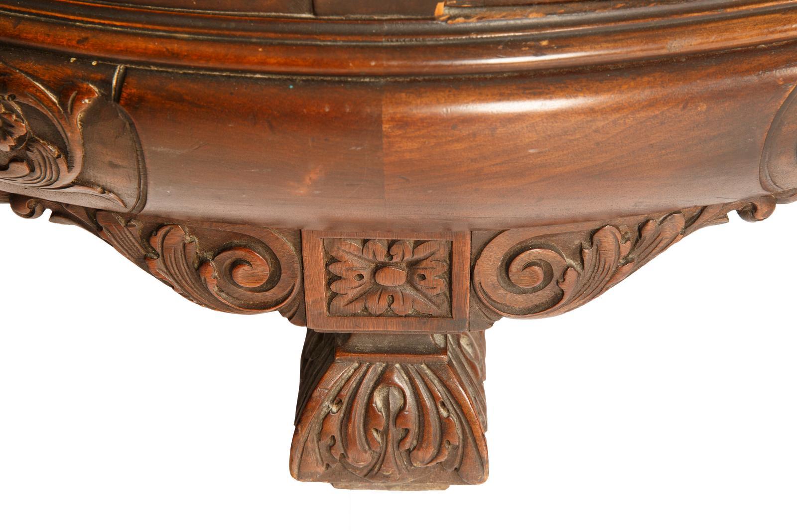 Hand-Carved French Mahogany Wood Demilune Shape Marble Inserted Top Sideboard / Server For Sale