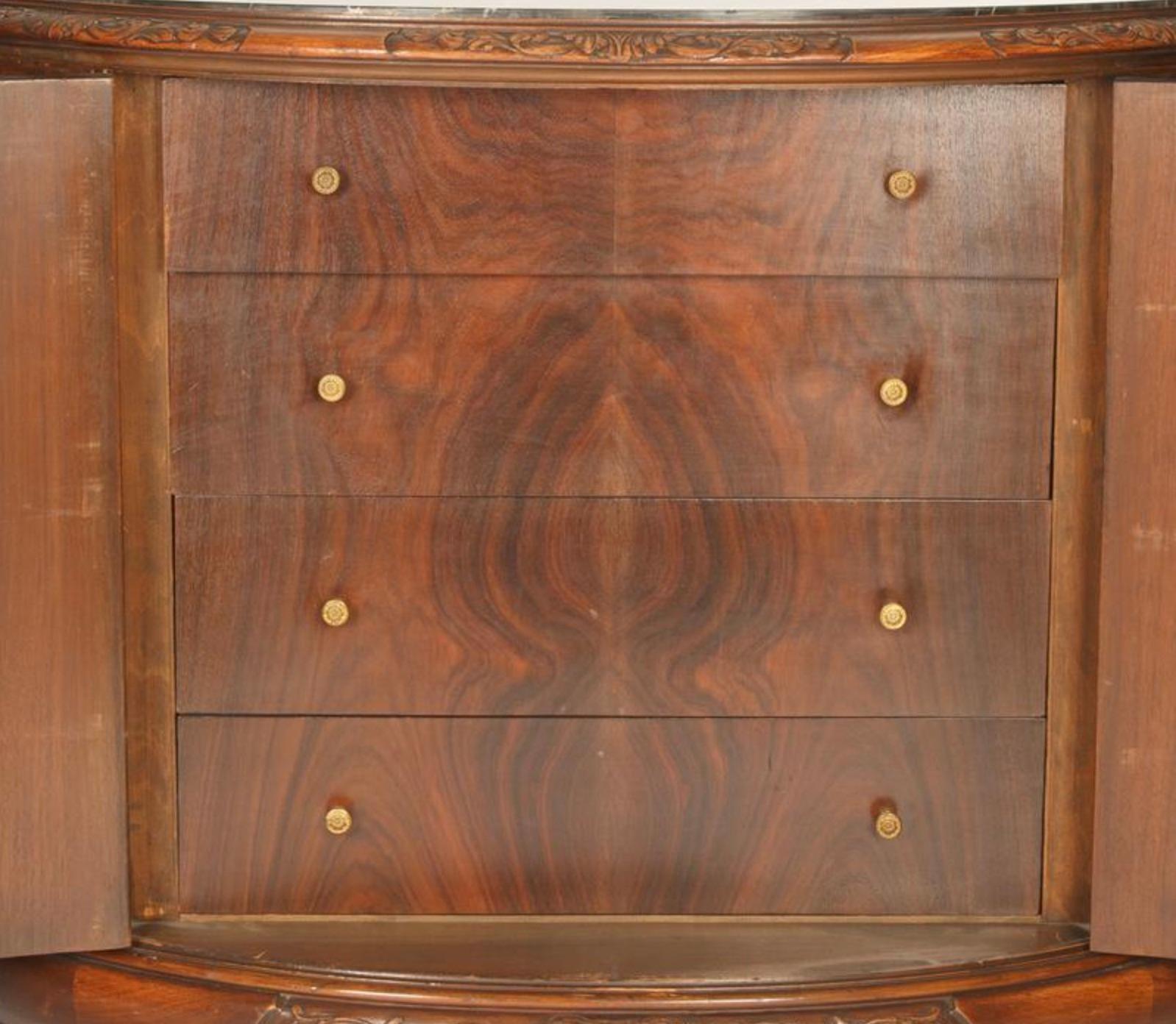 French Mahogany Wood Demilune Shape Marble Inserted Top Sideboard / Server For Sale 2