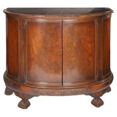 Antique French Mahogany Wood Demilune Shape Marble Inserted Top Sideboard / Server