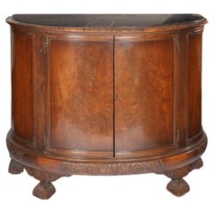 French Mahogany Wood Demilune Shape Marble Inserted Top Sideboard / Server