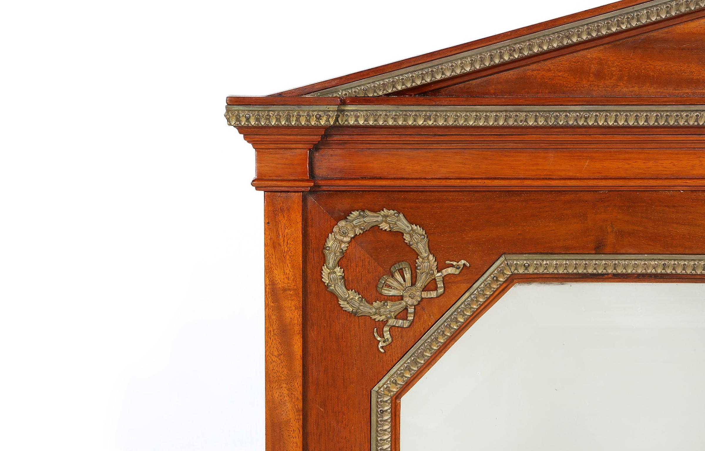 19th Century French Mahogany Wood Framed Beveled Wall Mirror 