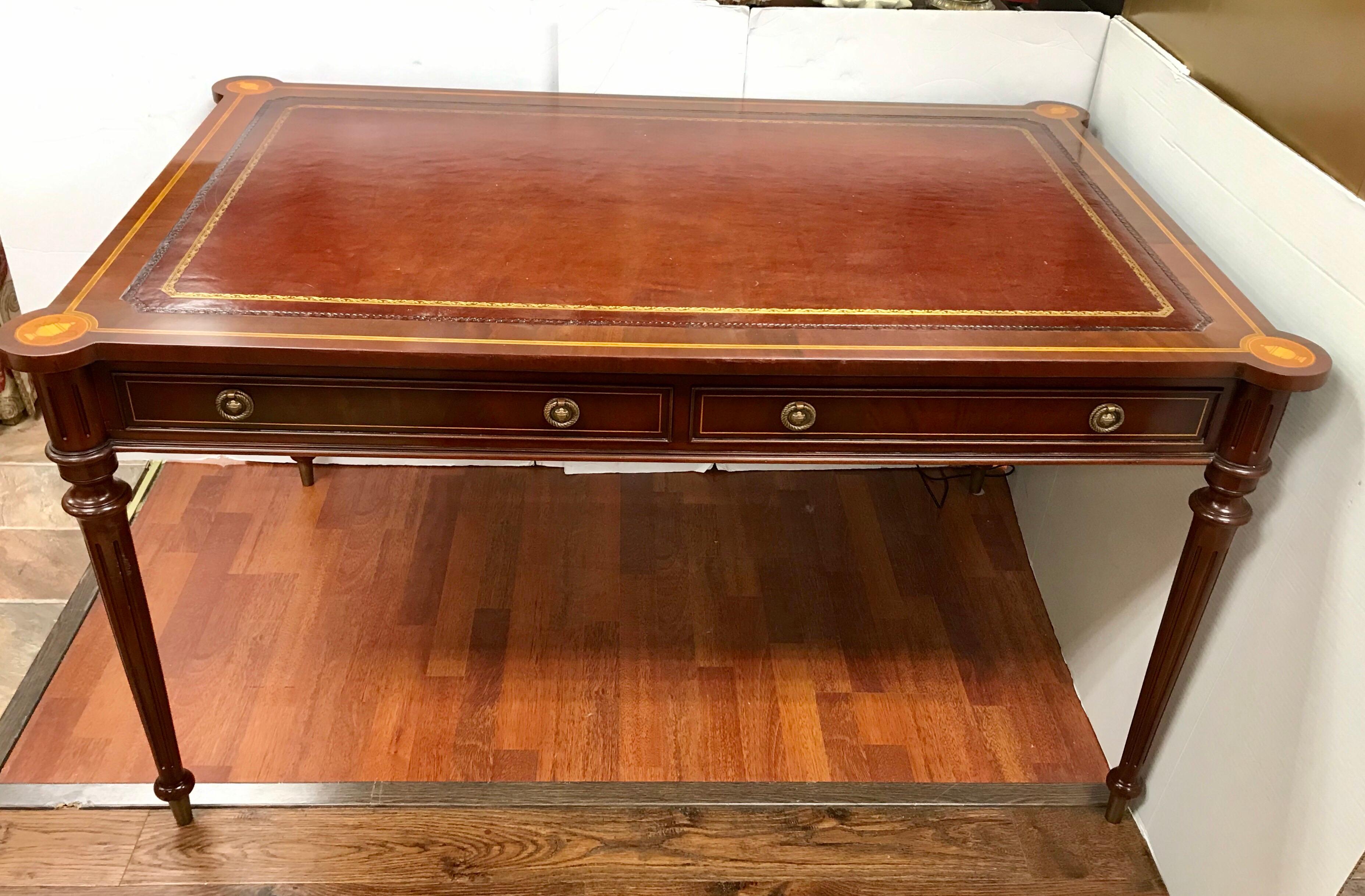 French Mahogany Writing Desk Writing Table with Leather Top Bureau Plat 2