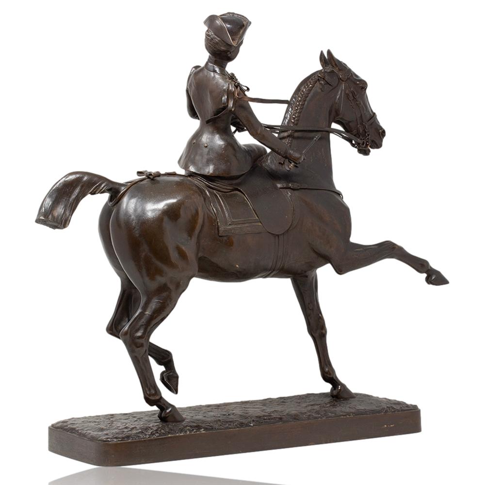 19th Century French Maiden Upon Horseback Bronze Henri-Geoffroy de la Planche de Ruillé