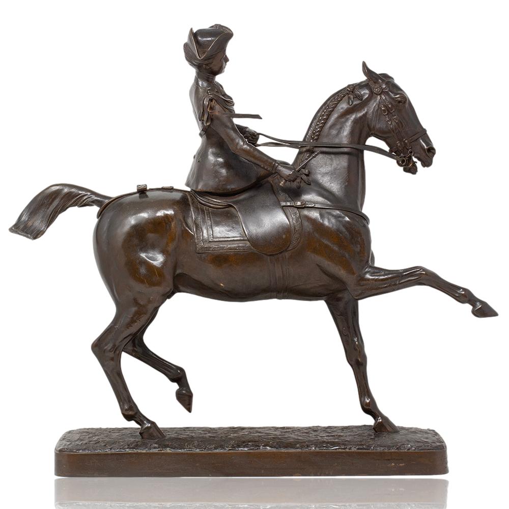 French Maiden Upon Horseback Bronze Henri-Geoffroy de la Planche de Ruillé 1
