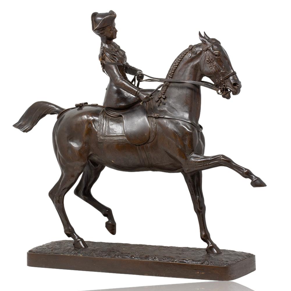 French Maiden Upon Horseback Bronze Henri-Geoffroy de la Planche de Ruillé 2