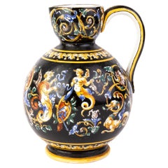 Aiguière en maïolique polychrome néoclassique française 19ème siècle