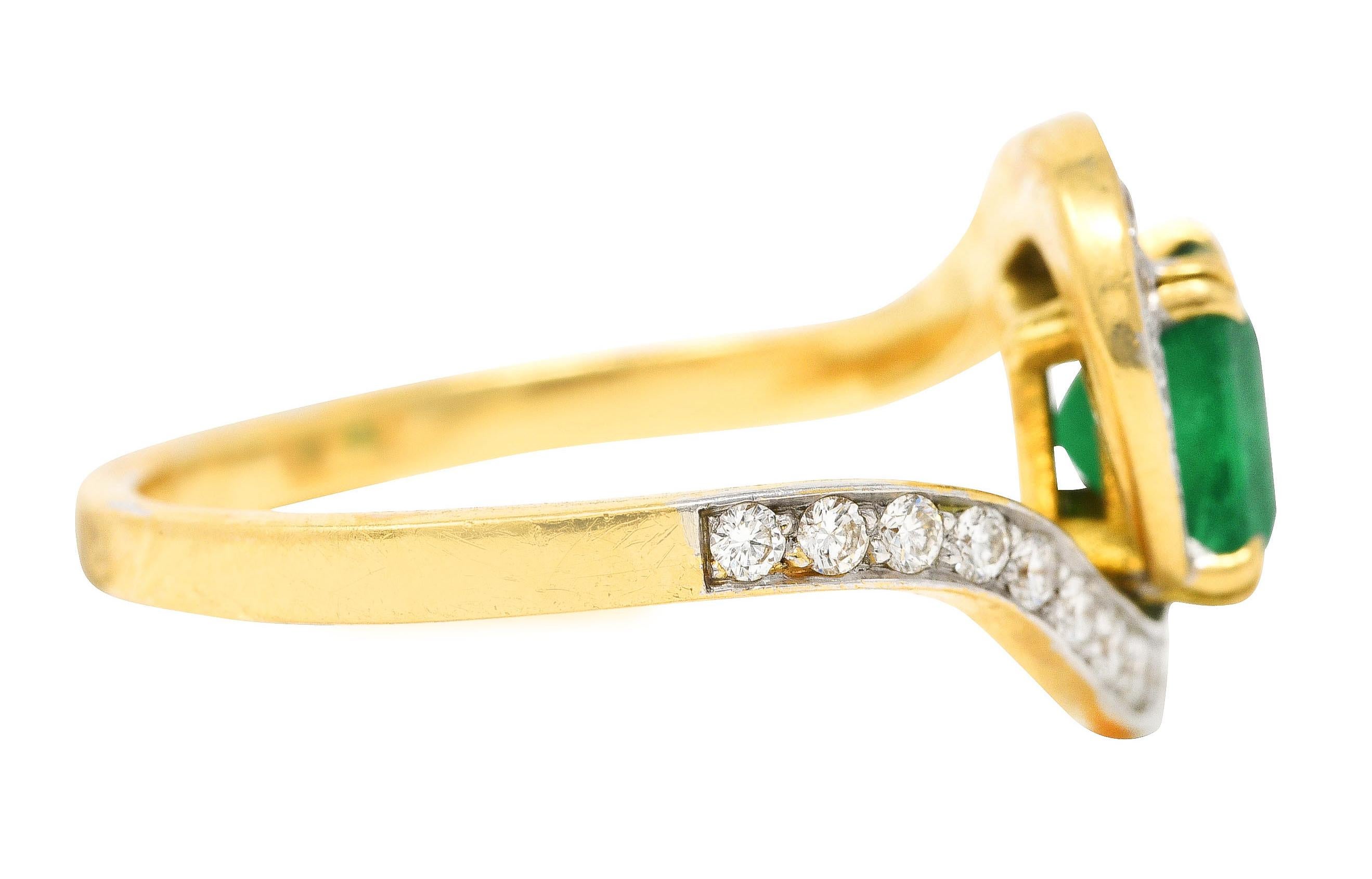 Contemporary French Maison 1.57 Carats Emerald Diamond 18 Karat Yellow Gold Bypass Ring