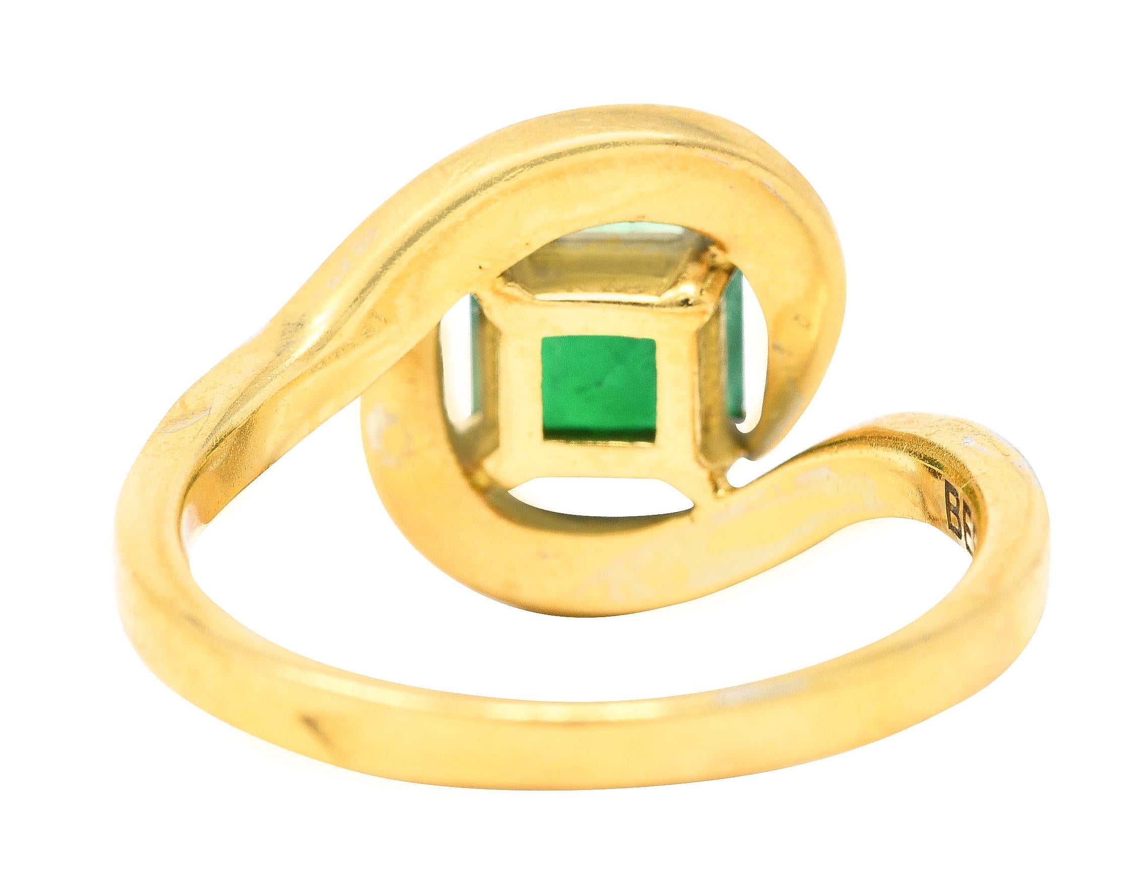 Emerald Cut French Maison 1.57 Carats Emerald Diamond 18 Karat Yellow Gold Bypass Ring