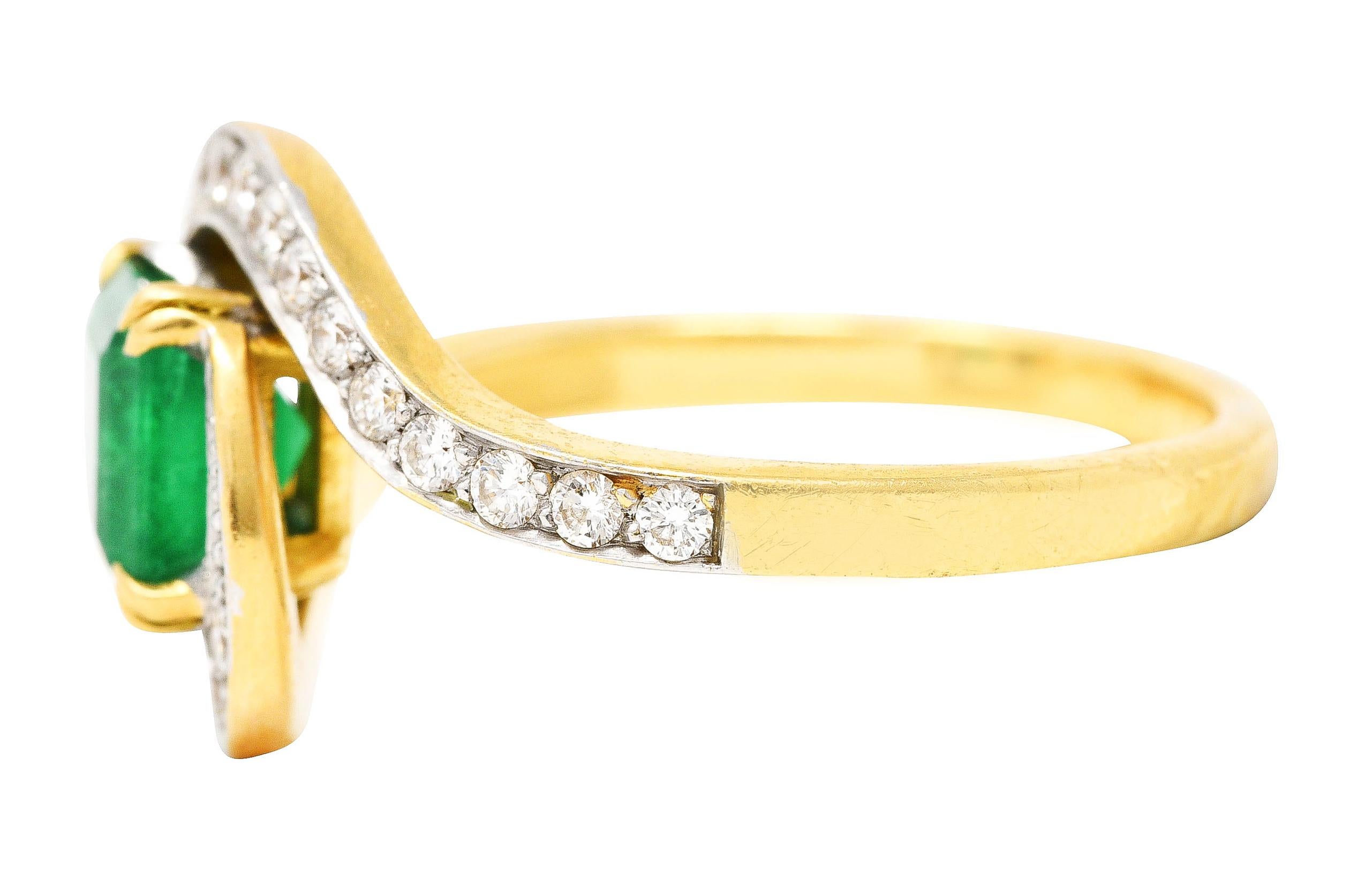 French Maison 1.57 Carats Emerald Diamond 18 Karat Yellow Gold Bypass Ring In Excellent Condition In Philadelphia, PA