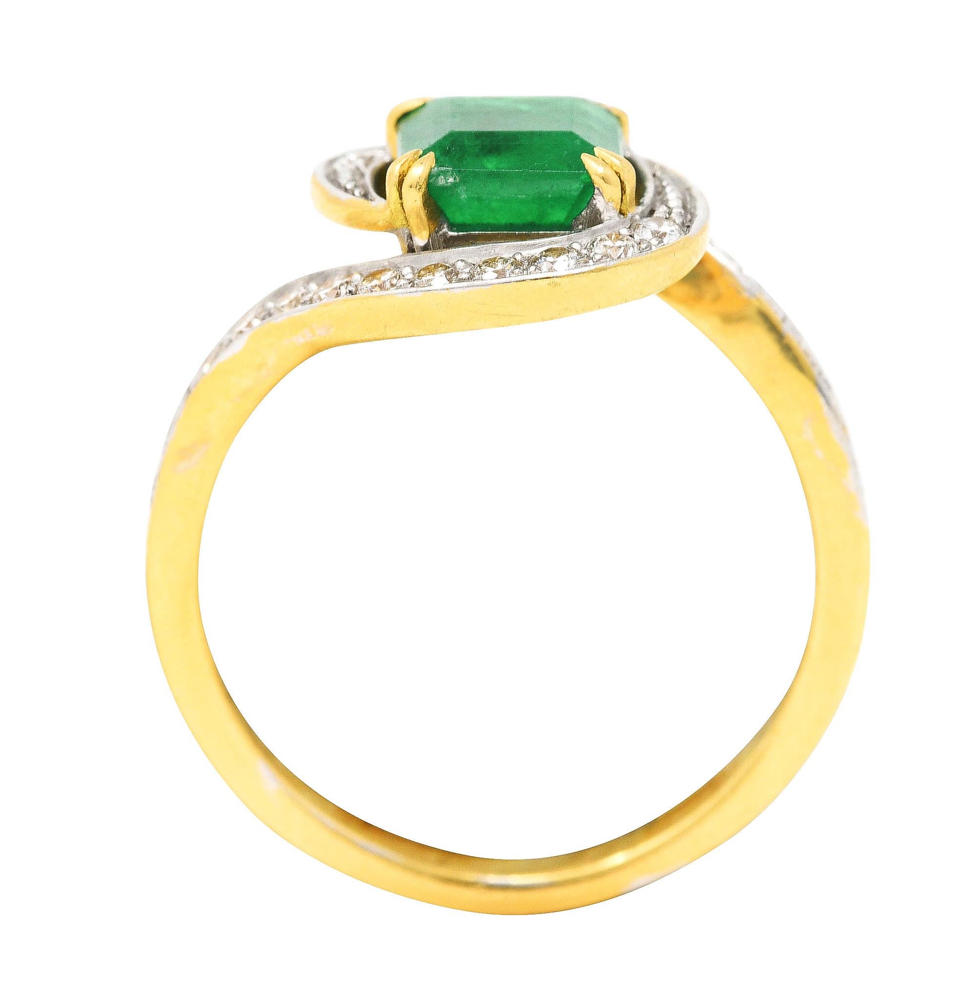 French Maison 1.57 Carats Emerald Diamond 18 Karat Yellow Gold Bypass Ring 2