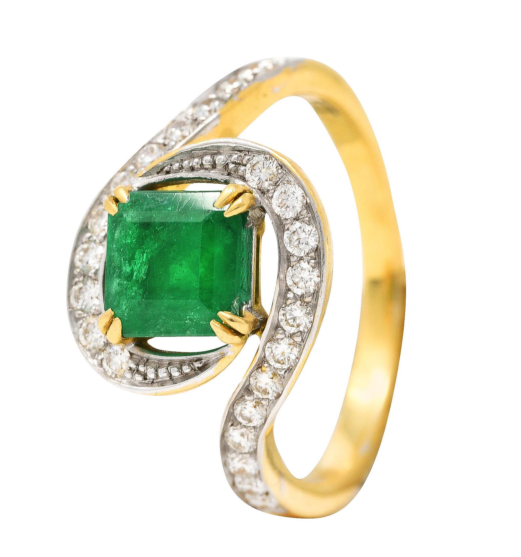 French Maison 1.57 Carats Emerald Diamond 18 Karat Yellow Gold Bypass Ring 3