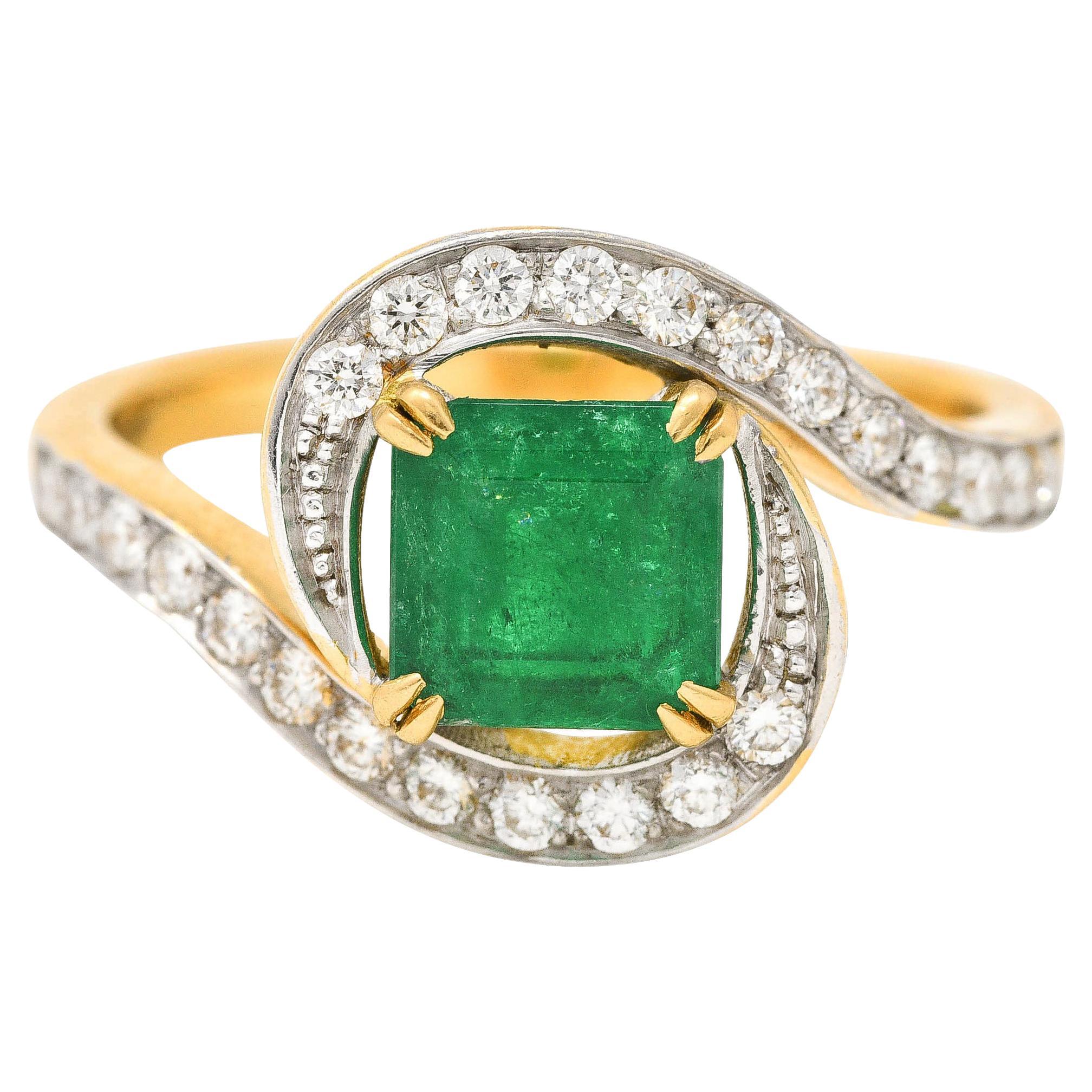 French Maison 1.57 Carats Emerald Diamond 18 Karat Yellow Gold Bypass Ring
