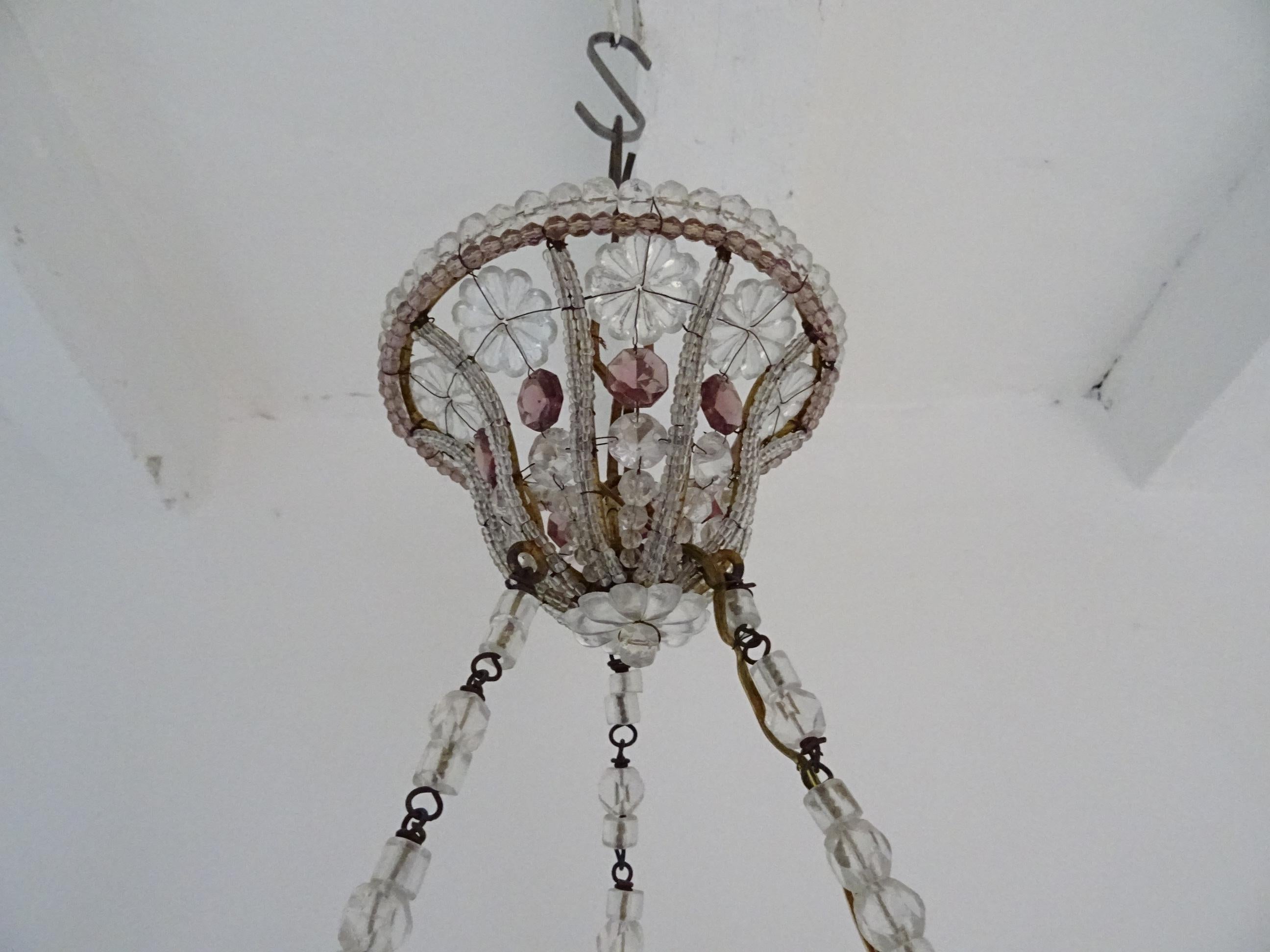 French Maison 1940s Baguès Amethyst and Clear Amazing Beaded Crystal Chandelier In Good Condition In Firenze, Toscana