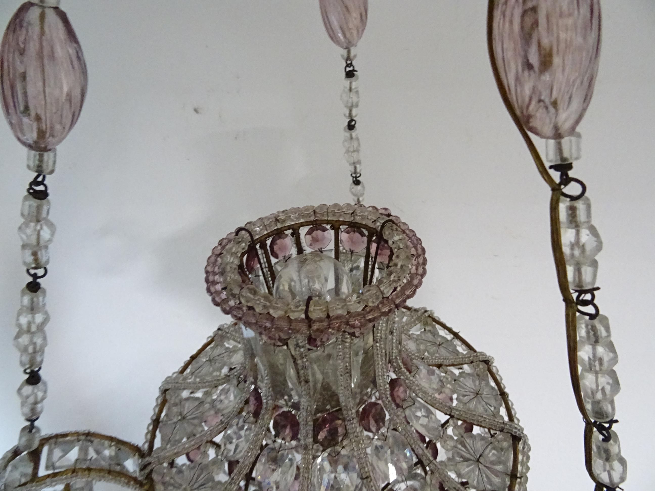 French Maison 1940s Baguès Amethyst and Clear Amazing Beaded Crystal Chandelier For Sale 5