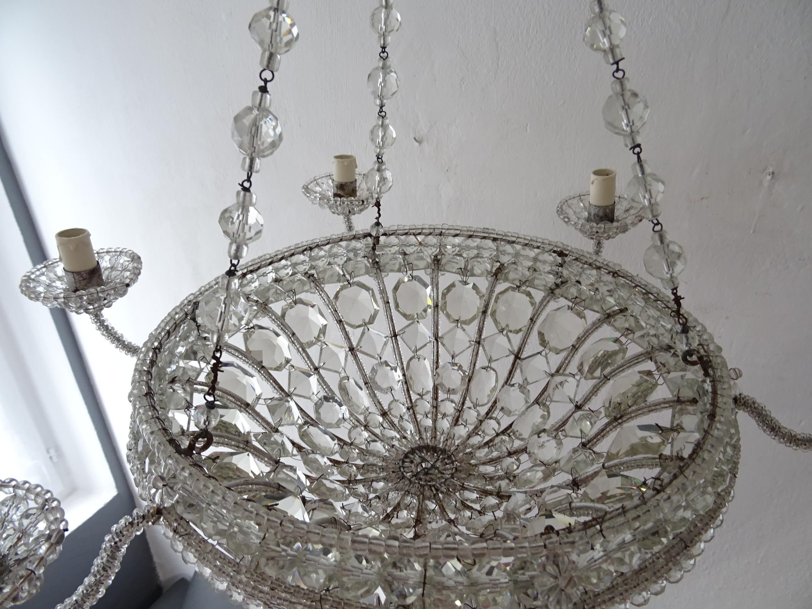 French Maison 1940s Baguès Clear Huge Beaded Crystal with Chains Chandelier For Sale 7