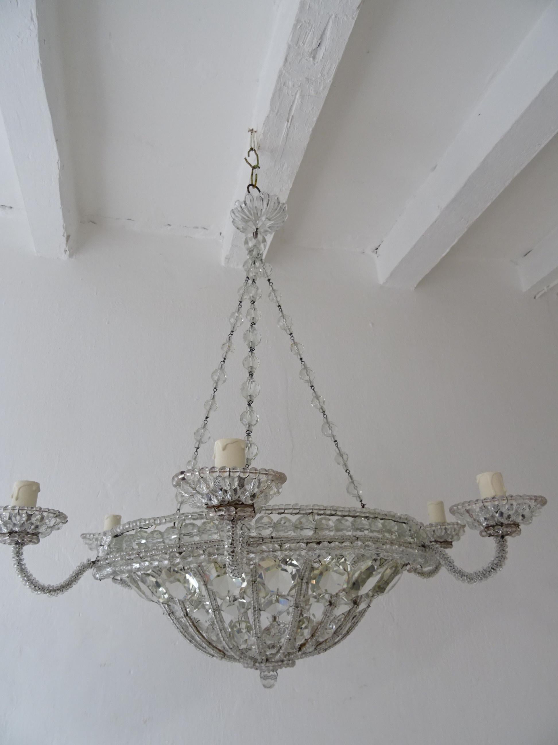 French Maison 1940s Baguès Clear Huge Beaded Crystal with Chains Chandelier For Sale 8