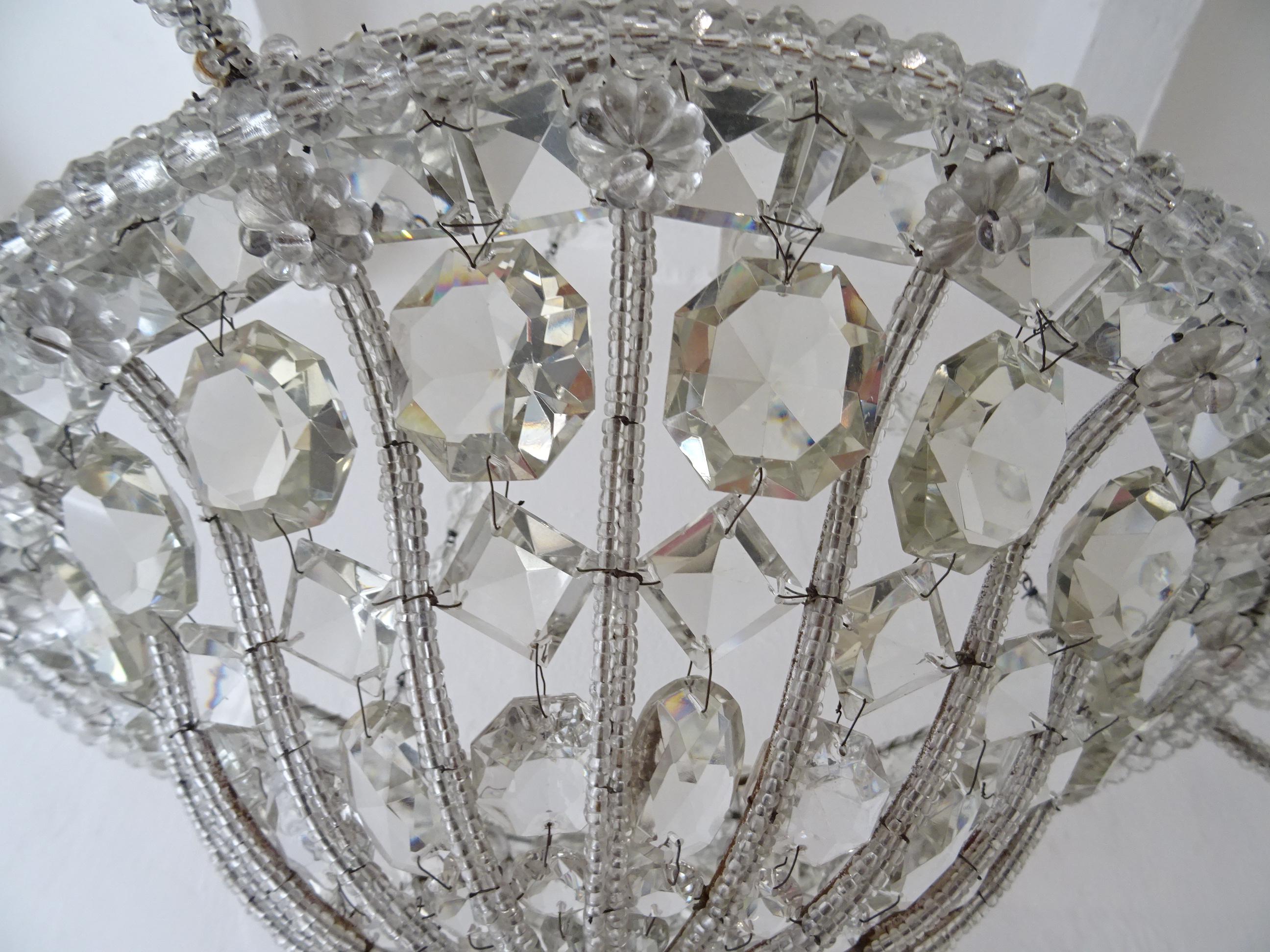 Mid-20th Century French Maison 1940s Baguès Clear Huge Beaded Crystal with Chains Chandelier For Sale