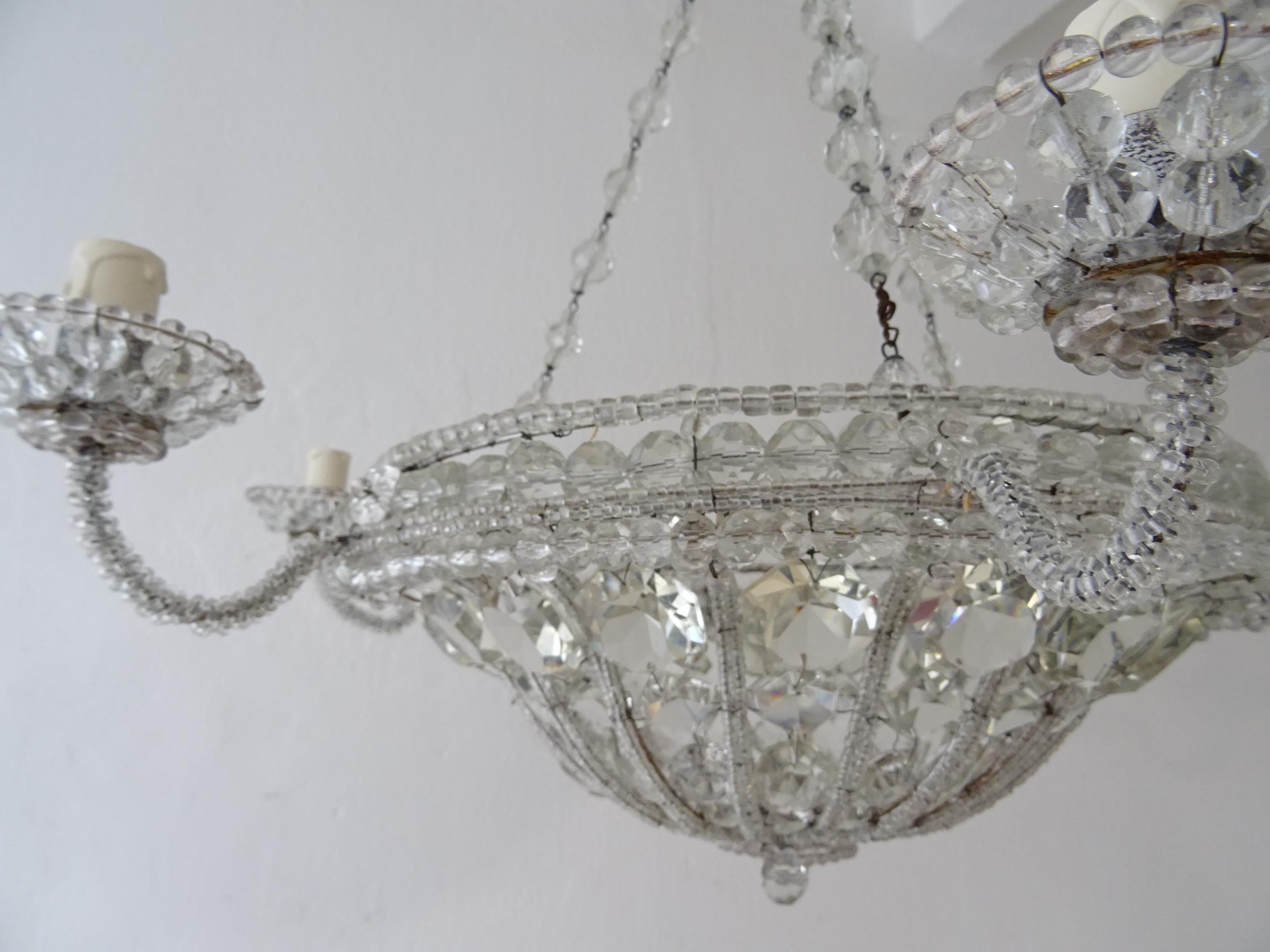 French Maison 1940s Baguès Clear Huge Beaded Crystal with Chains Chandelier For Sale 1