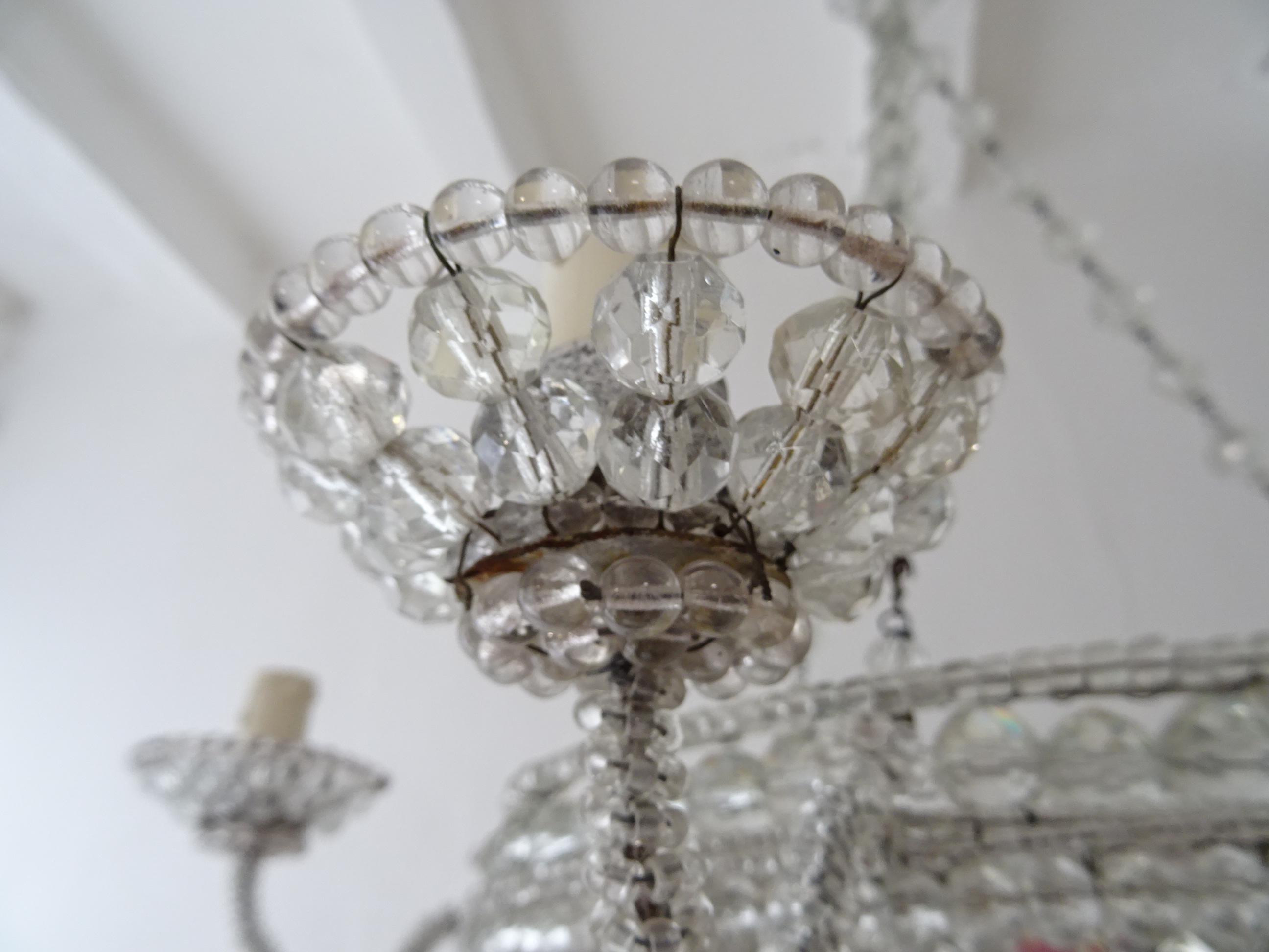 French Maison 1940s Baguès Clear Huge Beaded Crystal with Chains Chandelier For Sale 2