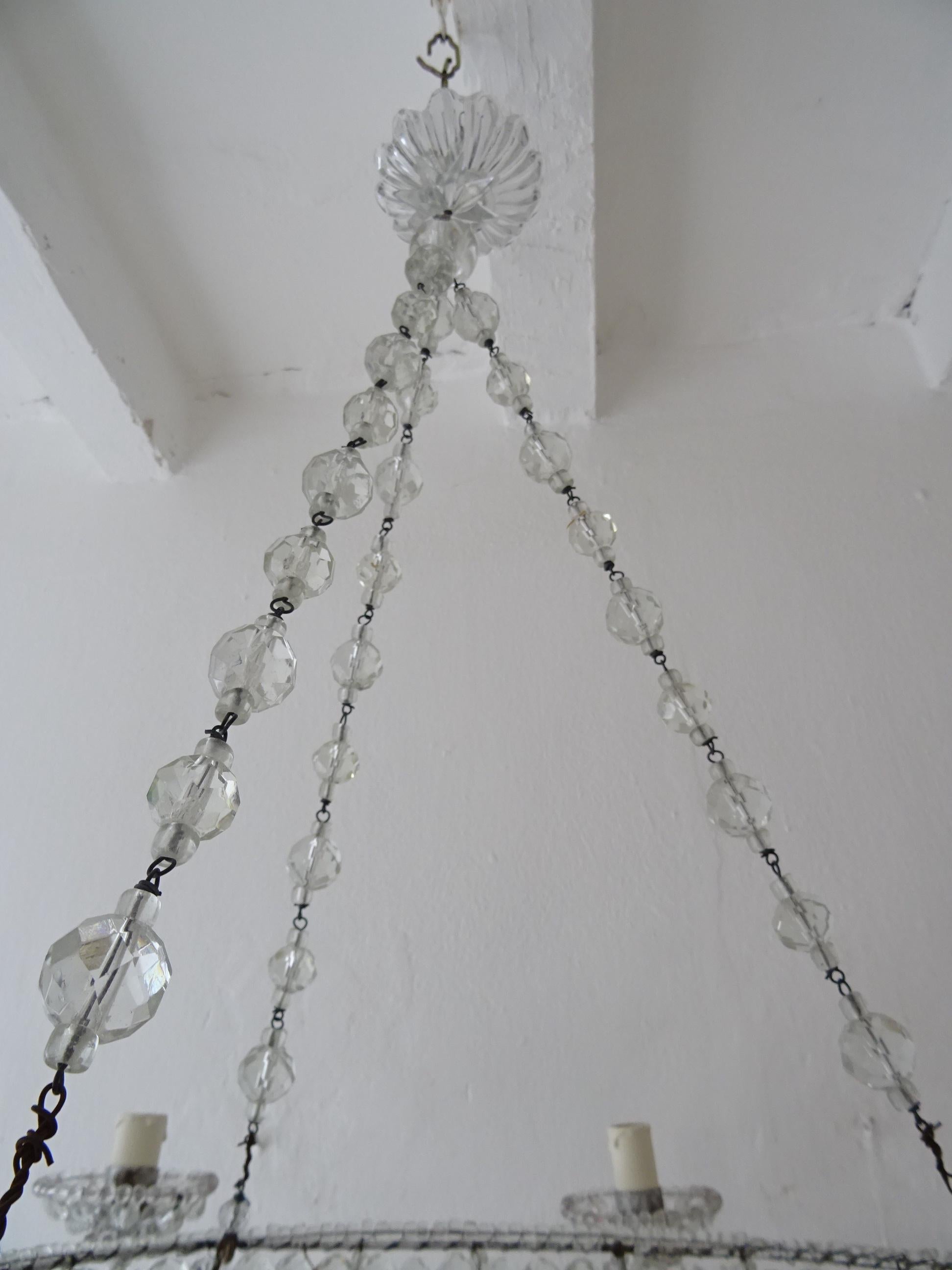 French Maison 1940s Baguès Clear Huge Beaded Crystal with Chains Chandelier For Sale 3