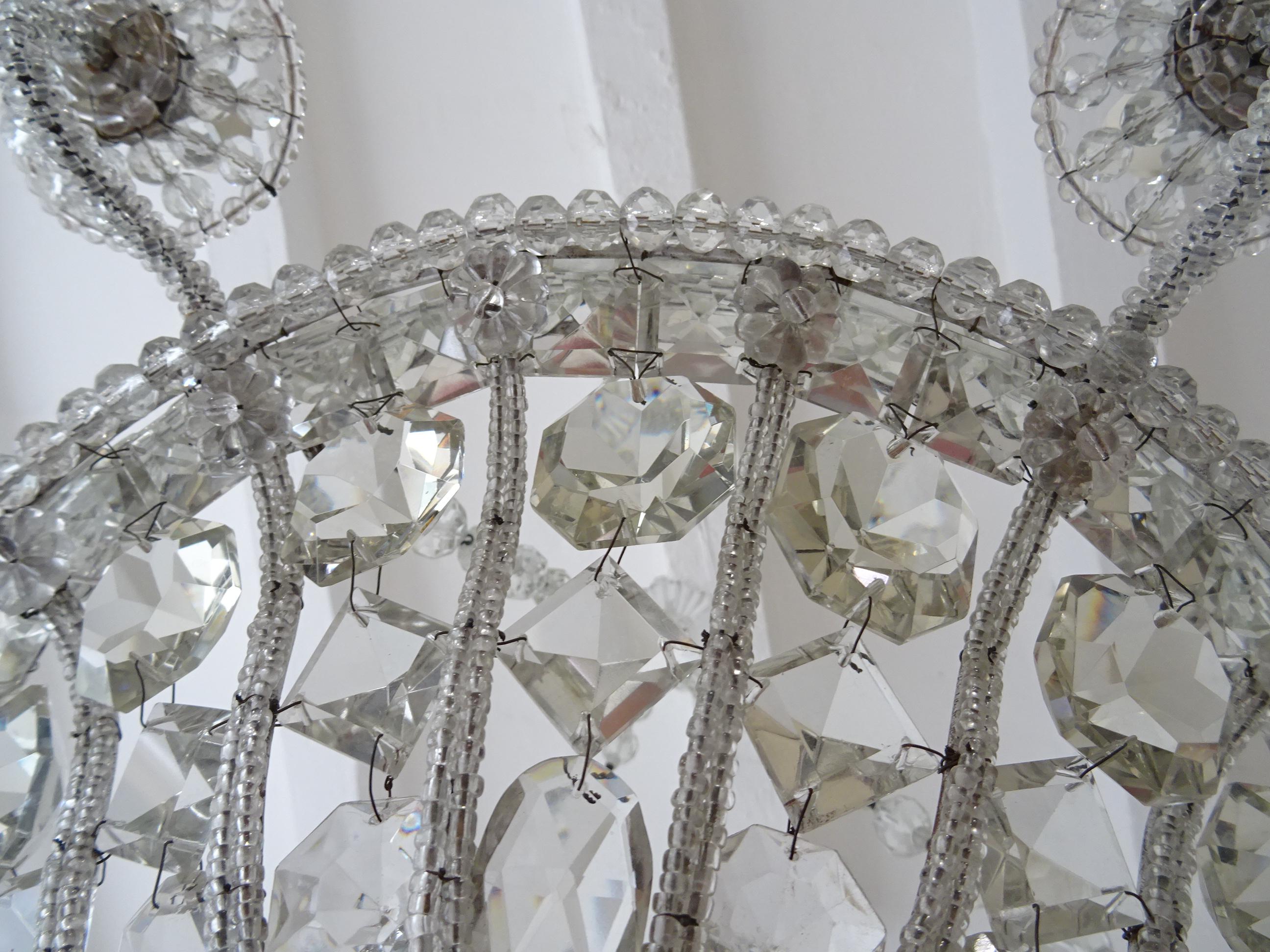 French Maison 1940s Baguès Clear Huge Beaded Crystal with Chains Chandelier For Sale 5