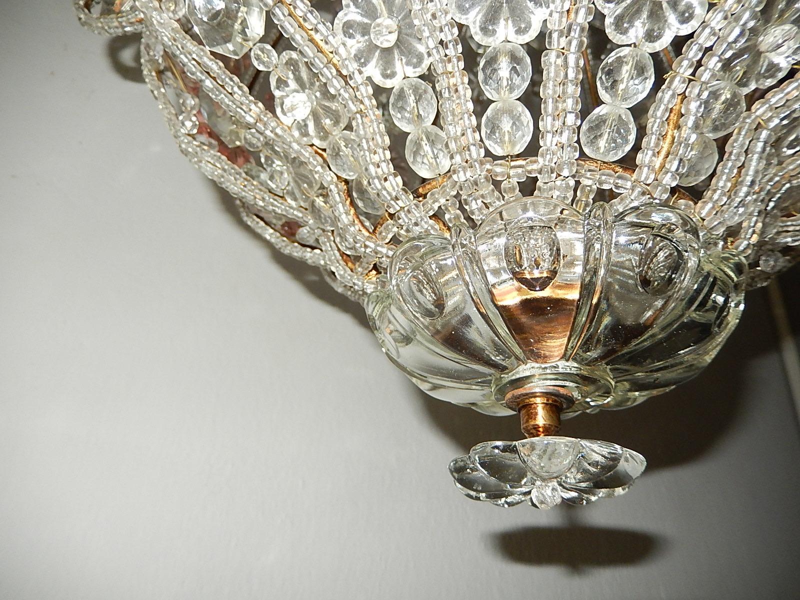 French Maison 1940s Baguès Pink and Clear Huge Beaded Crystal Lantern Chandelier 4
