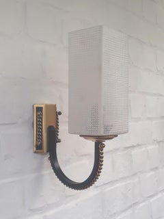 French Maison Arlus Brass and Glass Bedside Sconces, 1950s