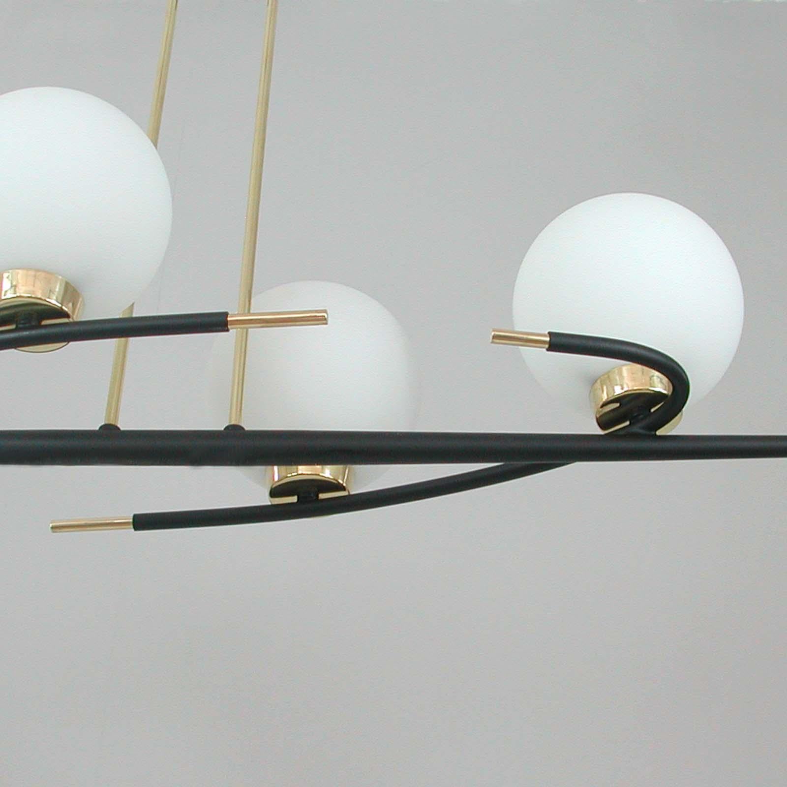French Maison Arlus Brass and Opaline Glass Chandelier, 1960s For Sale 6