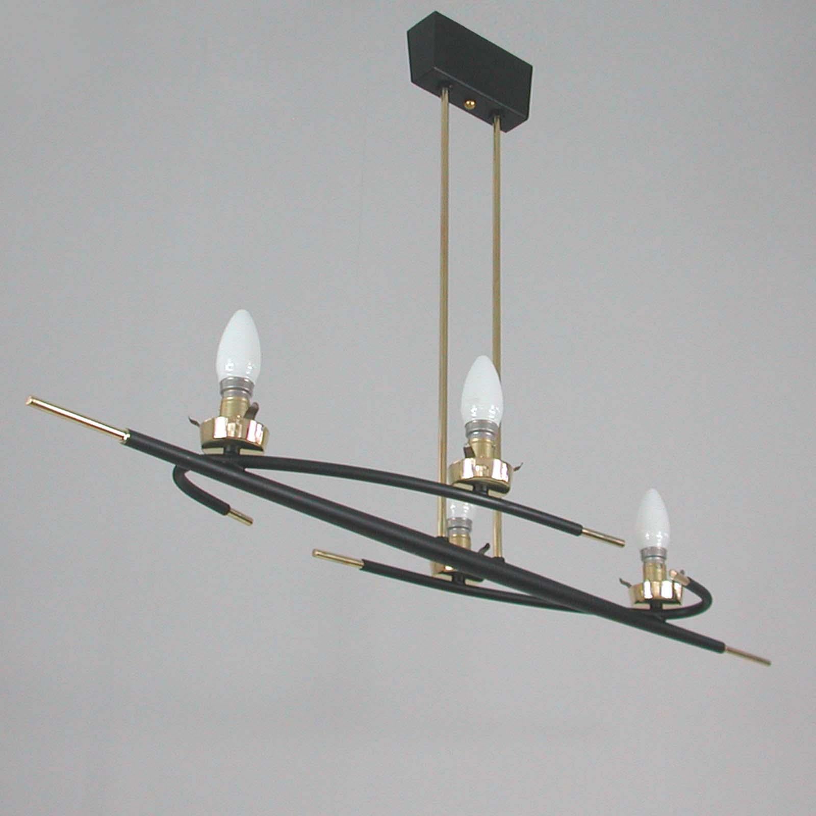 French Maison Arlus Brass and Opaline Glass Chandelier, 1960s For Sale 8