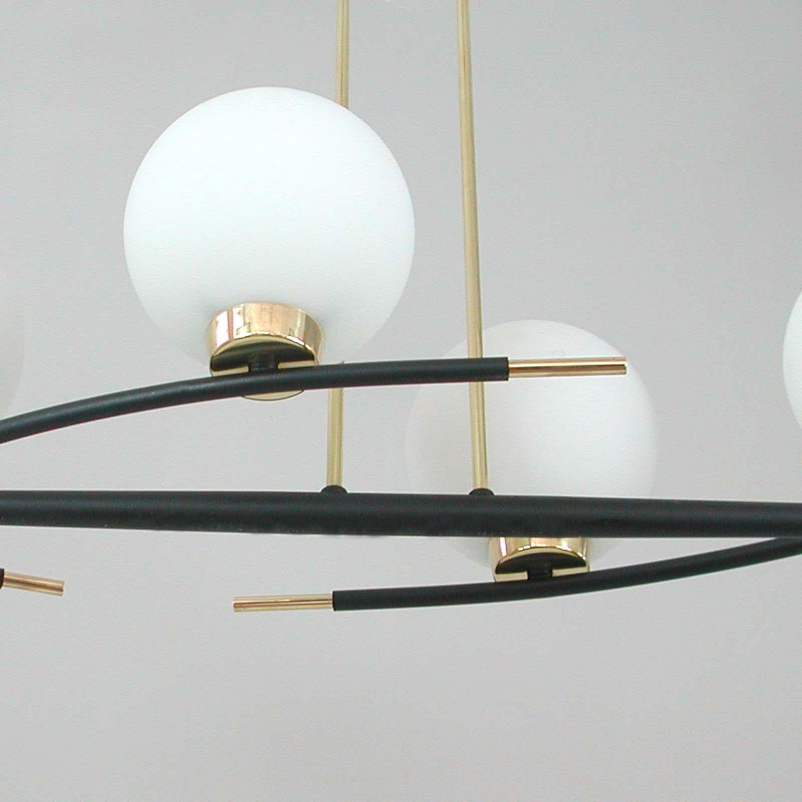 French Maison Arlus Brass and Opaline Glass Chandelier, 1960s For Sale 10