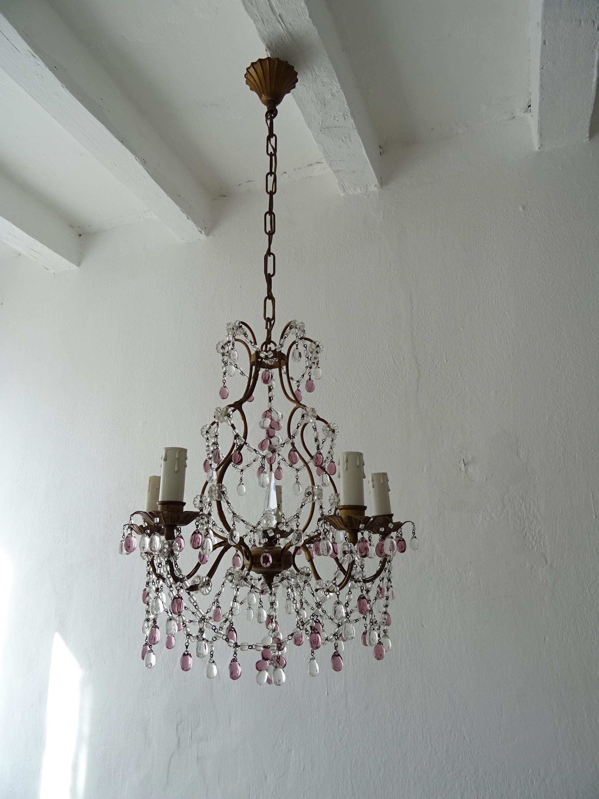 French Maison Baguès  Amethyst & Clear Murano Drops Chandelier, 1920s Signed For Sale 5